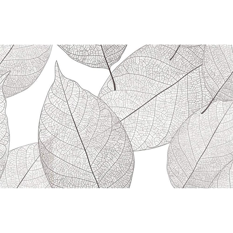 Contemporary Leaf Texture Mural Wallpaper in Grey Living Room Wall Art, Personalized Size Available