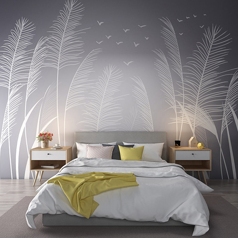 Customized Grey Tree Mural Wallpaper for Living Room, Non-Woven Material