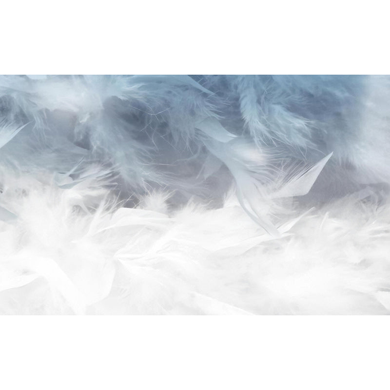 Feather Wall Art in Grey and Blue, Minimalist Wall Mural for Home Decoration