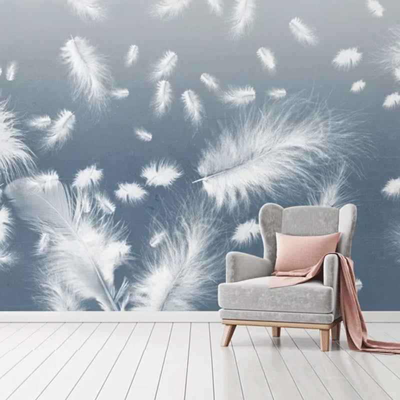 Nordic Feather Wall Mural in Plain White Home Decoration Wall Art, Full Size