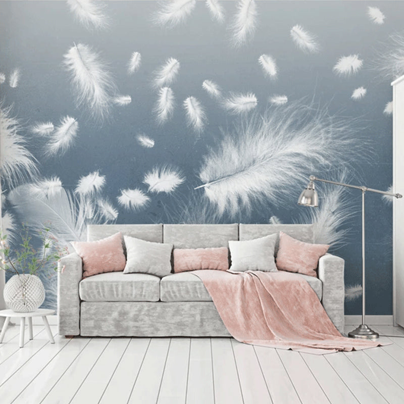 Nordic Feather Wall Mural in Plain White Home Decoration Wall Art, Full Size