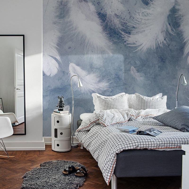 Illustration Style Feather Wall Art Extra Large Mural Wallpaper for Gallery, Custom Size Available