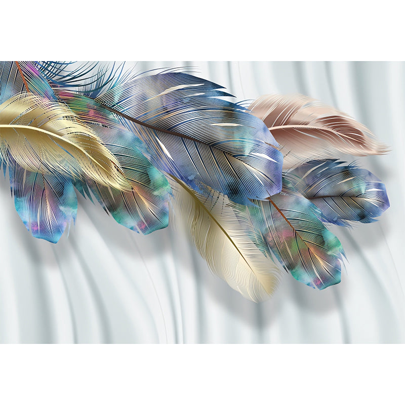Classic Wall Mural with Yellow and Blue Feather for Commercial Use, Non-Woven Material