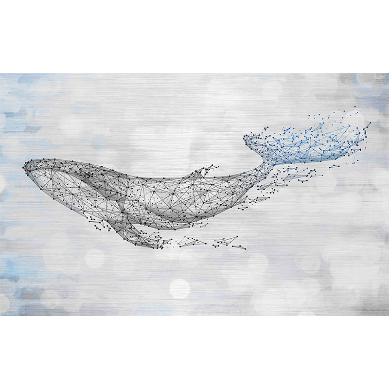 Extra Large Illustration Original Mural Wallpaper for Home Decoration with Whale Pattern in Blue and White