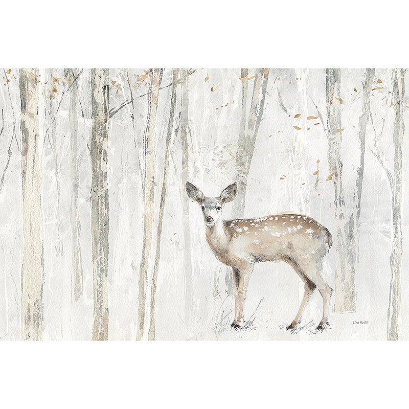 Personalized Illustration Nordic Mural Wallpaper for Living Room with Pewter Deer and Tree