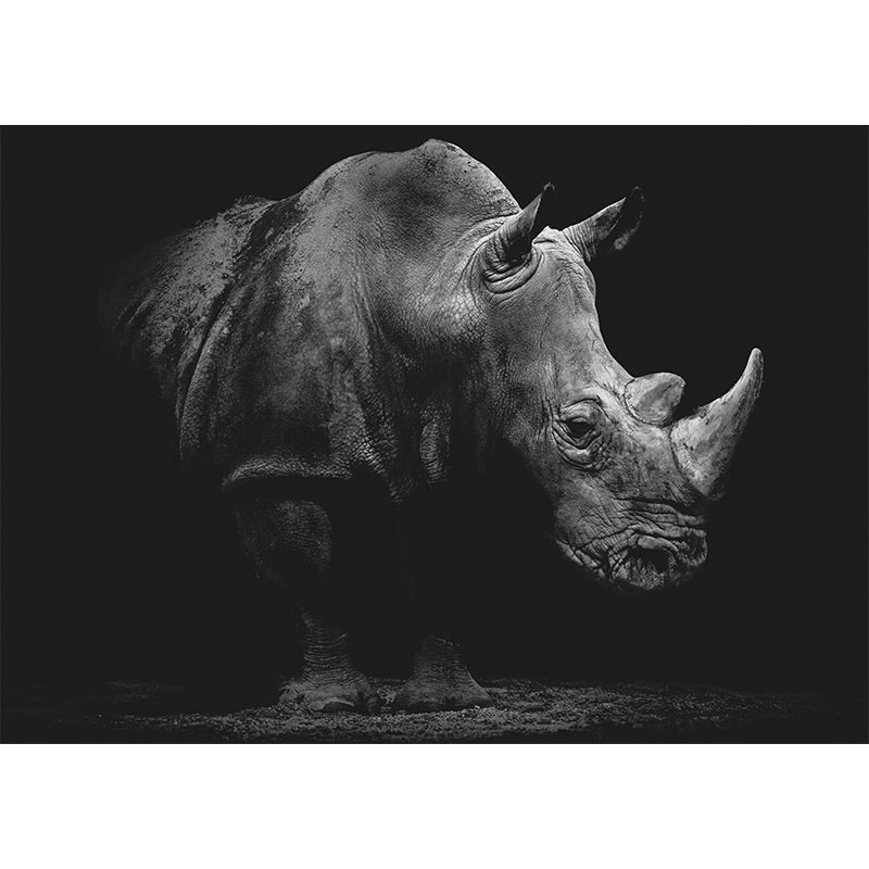 Grey and Black Rhinoceros Mural Waterproof Wall Covering for Living Room
