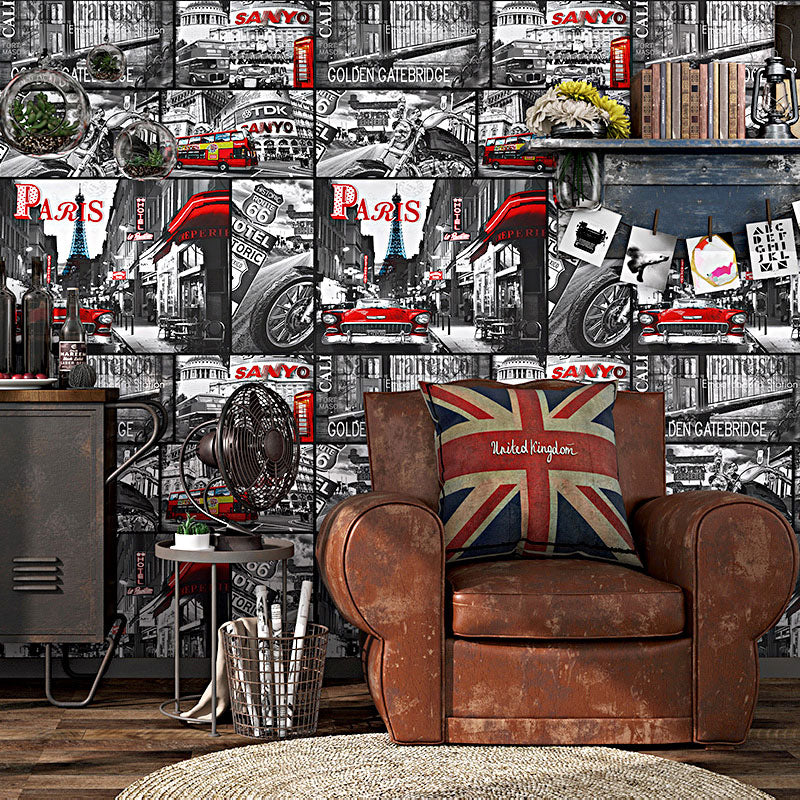 Nostalgic Paris Street Wallpaper Roll Non-Pasted Paper Wall Covering in Grey and Red, 57.1 sq ft.