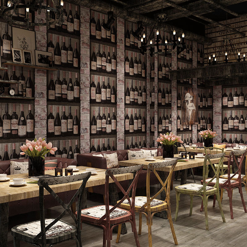 Classic Wine Bottle Wall Decor Moisture-Resistant Non-Pasted Wallpaper Roll, 20.5-inch x 33-foot