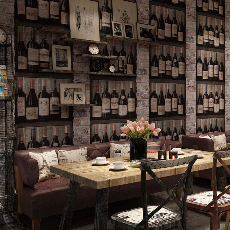 Classic Wine Bottle Wall Decor Moisture-Resistant Non-Pasted Wallpaper Roll, 20.5-inch x 33-foot