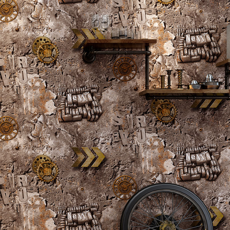 Vinyl Wallpaper 31 ft. x 20.5 in Industrial Non-Pasted Wall Covering with Gear Wheel Pattern