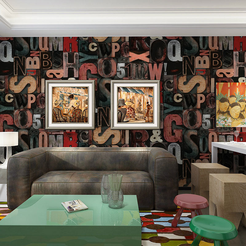 Living Room Wallpaper Roll with Soft Color English Letter Design, 57.1 sq ft., Non-Pasted