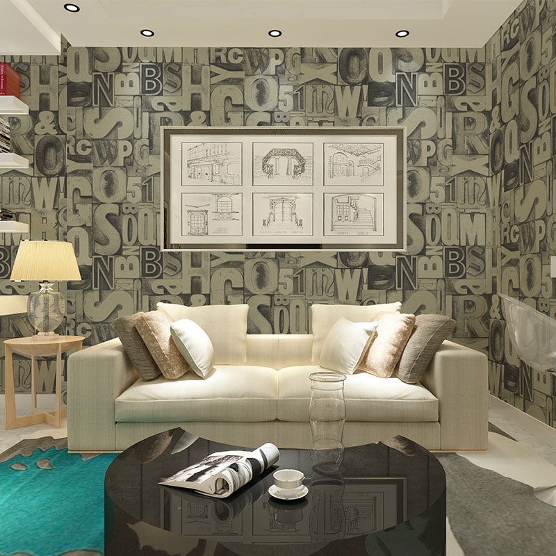Living Room Wallpaper Roll with Soft Color English Letter Design, 57.1 sq ft., Non-Pasted