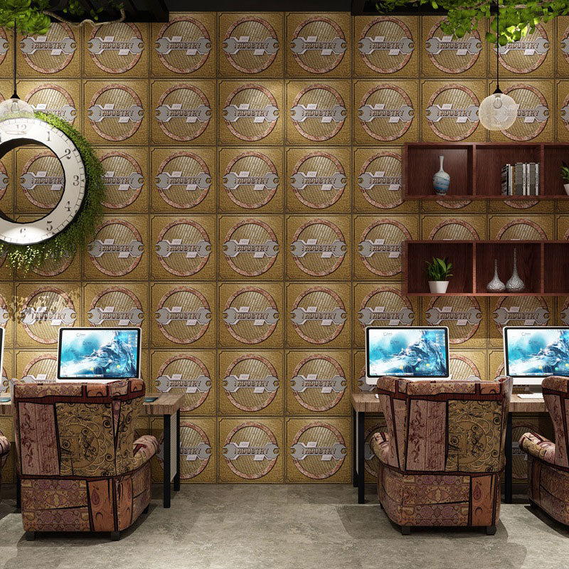 Grid and Circle Wallpaper Roll Non-Pasted Plaster Wall Covering, 31'L x 20.5"W