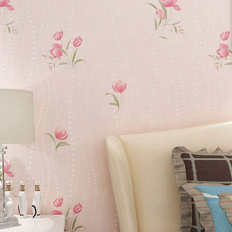 Soft Color Rose Wallpaper Roll Non-Pasted Stain-Resistant Wall Covering