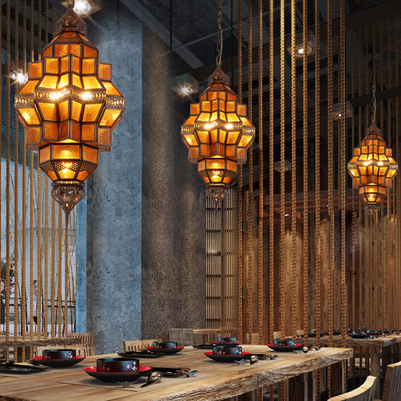 Antike geometrische Anhängerlampe 12 Lampenbernbernstruktur