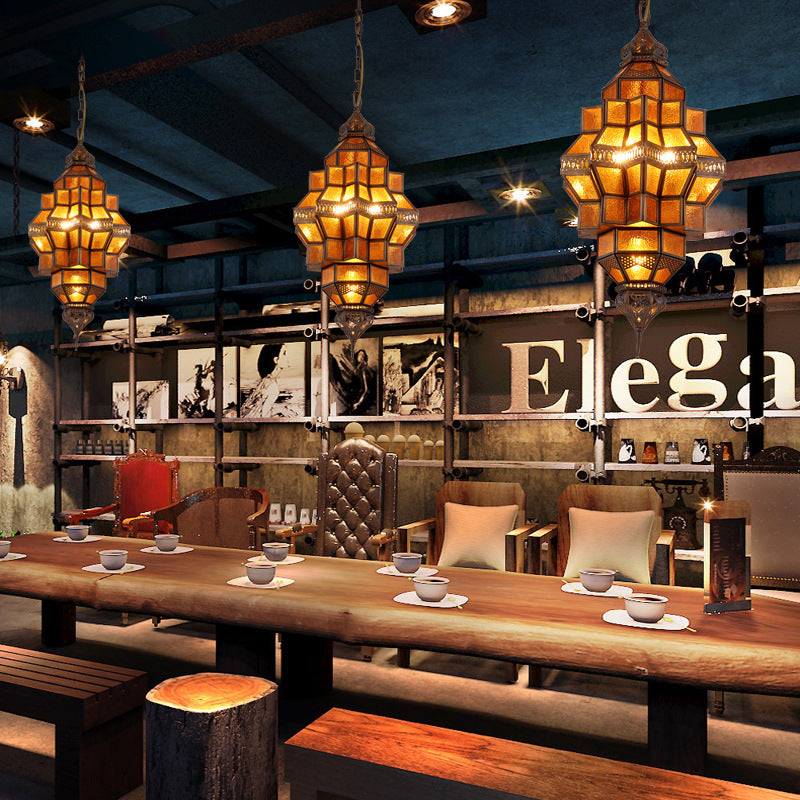 Antike geometrische Anhängerlampe 12 Lampenbernbernstruktur