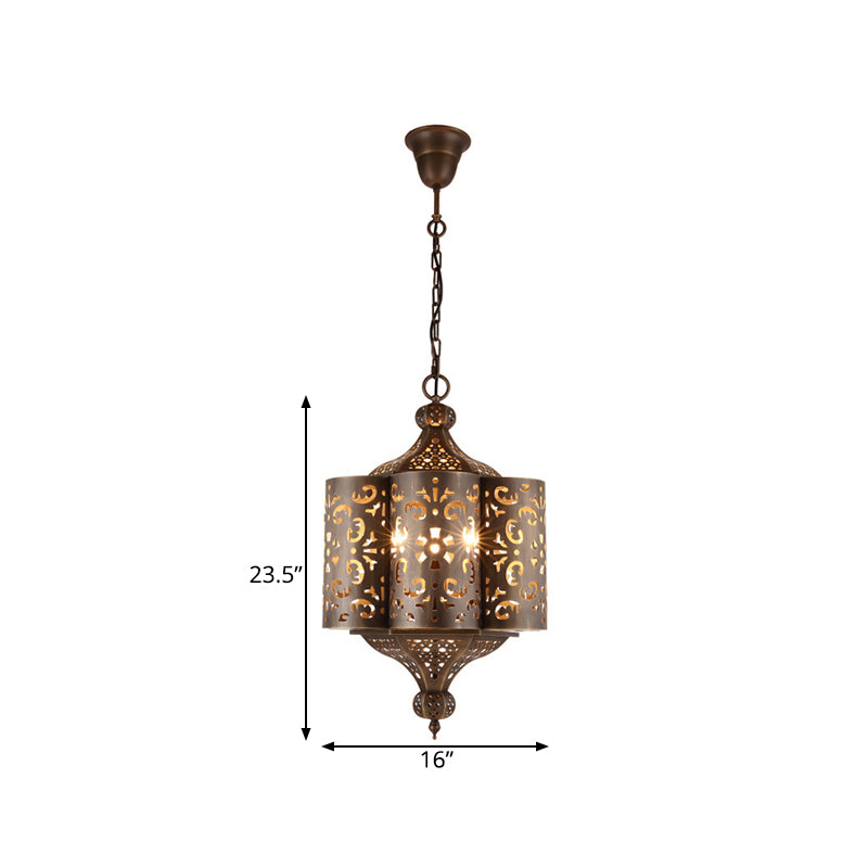 Cutout Metal Pendant Chandelier Arabian 6 Bulbs Restaurant Hanging Light Fixture in Brass