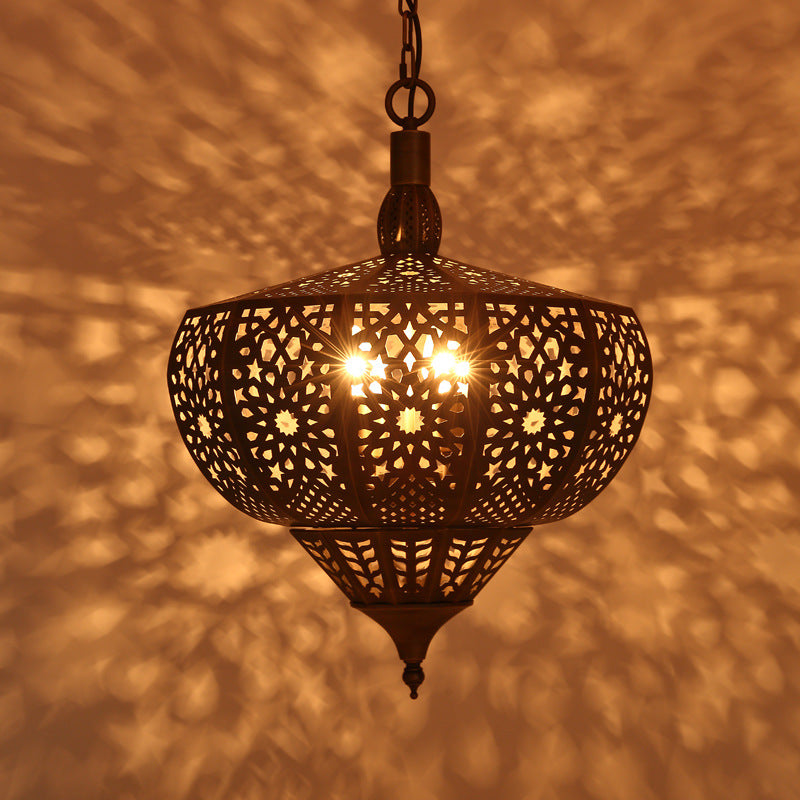 Bronze Cutout Suspension Lamp Vintage Metal 4 Heads Restaurant Chandelier Pendant Light