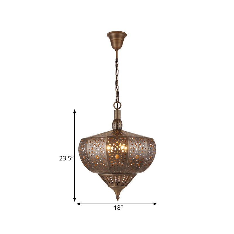 Bronze Cutout Suspension Lamp Vintage Metal 4 Heads Restaurant Chandelier Pendant Light