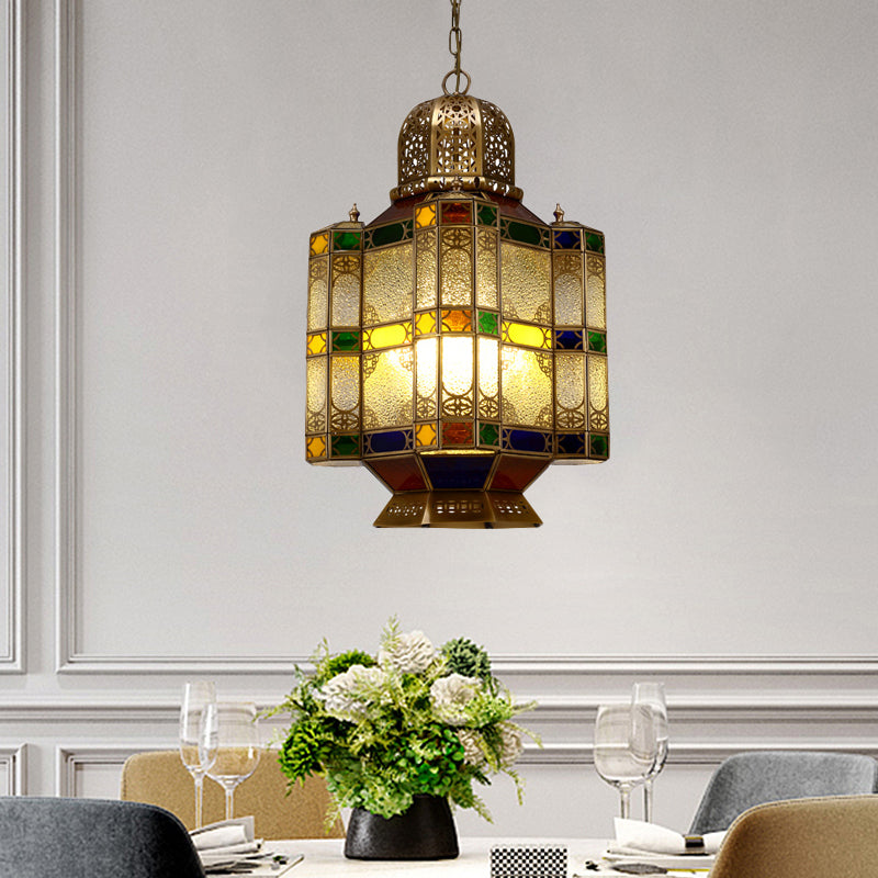 Art Deco Lantern Ceiling Lamp 6-Bulb Metal Chandelier Pendant Light in Brass for Restaurant