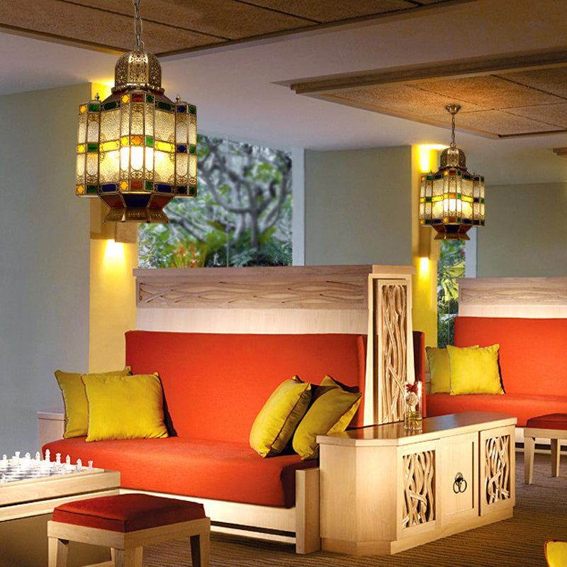 Art Deco Lantern Ceiling Lamp 6-Bulb Metal Chandelier Pendant Light in Brass for Restaurant