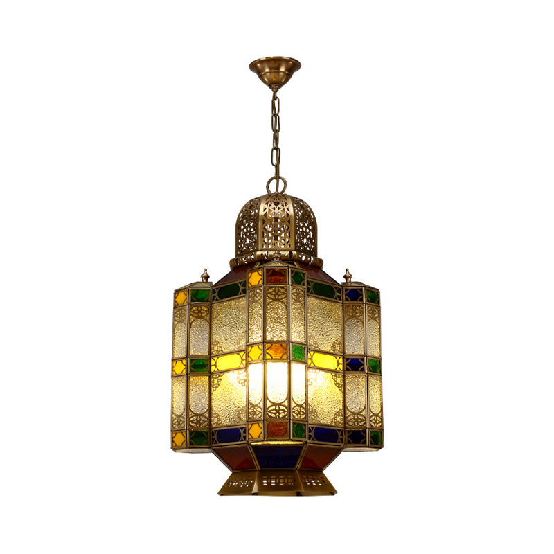 Art Deco Lantern Ceiling Lamp 6-Bulb Metal Chandelier Pendant Light in Brass for Restaurant