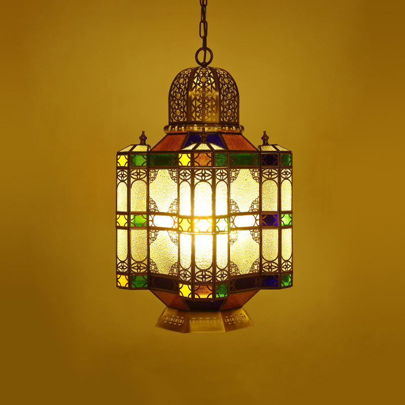 Art Deco Lantern Ceiling Lamp 6-Bulb Metal Chandelier Pendant Light in Brass for Restaurant