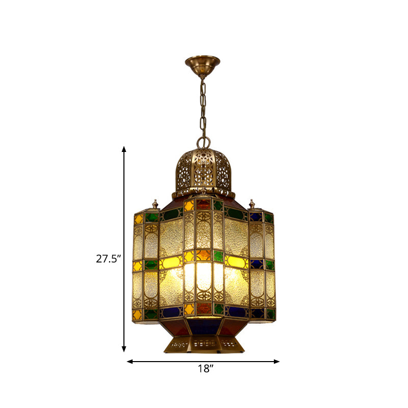 Art Deco Lantern Ceiling Lamp 6-Bulb Metal Chandelier Pendant Light in Brass for Restaurant