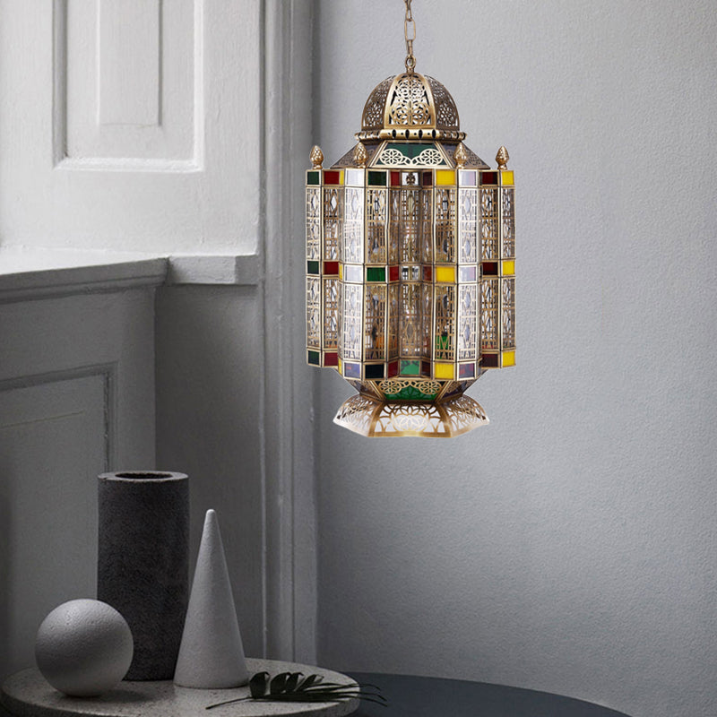 Geometric Restaurant Hanging Pendant Art Deco Metal 6-Light Brass Chandelier Lighting Fixture