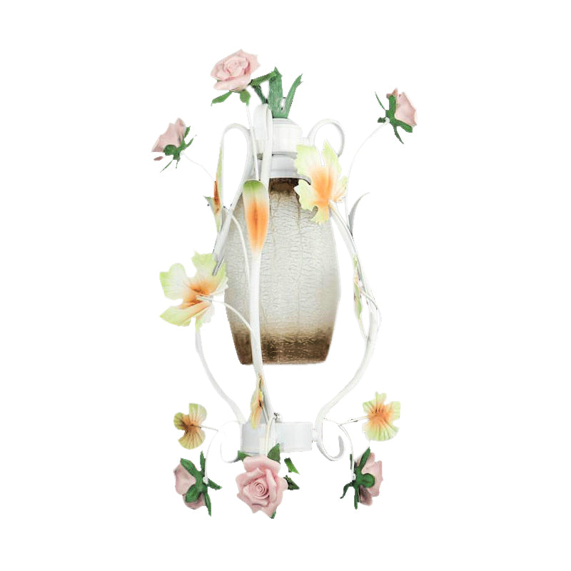 Koepel Wit glas hanglamp lichte pastorale stijl 1 lamp restaurant hangende lamp met rozendecoratie