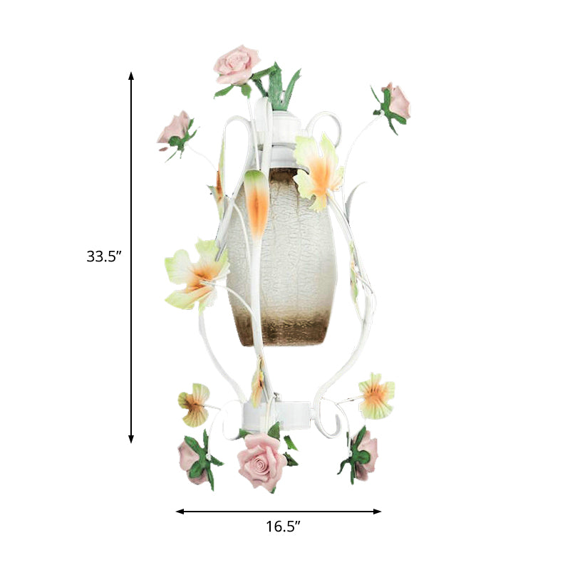 Koepel Wit glas hanglamp lichte pastorale stijl 1 lamp restaurant hangende lamp met rozendecoratie