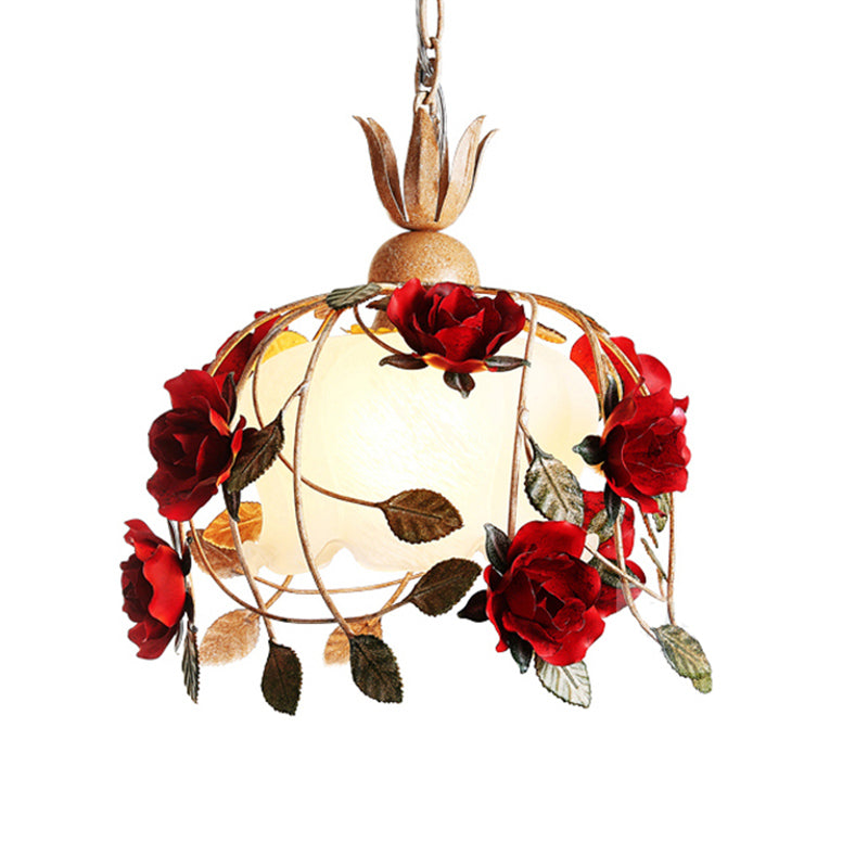 Blossom White Glass Ceiling Lamp Korean Garden 1 Bulb Dining Room Pendant Light, 12.5"/16" W