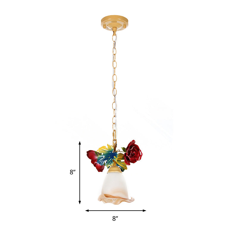 Beige Blossom Suspension Lamp Korean Garden Frosted Glass 1 Head Restaurant Pedant Lighting