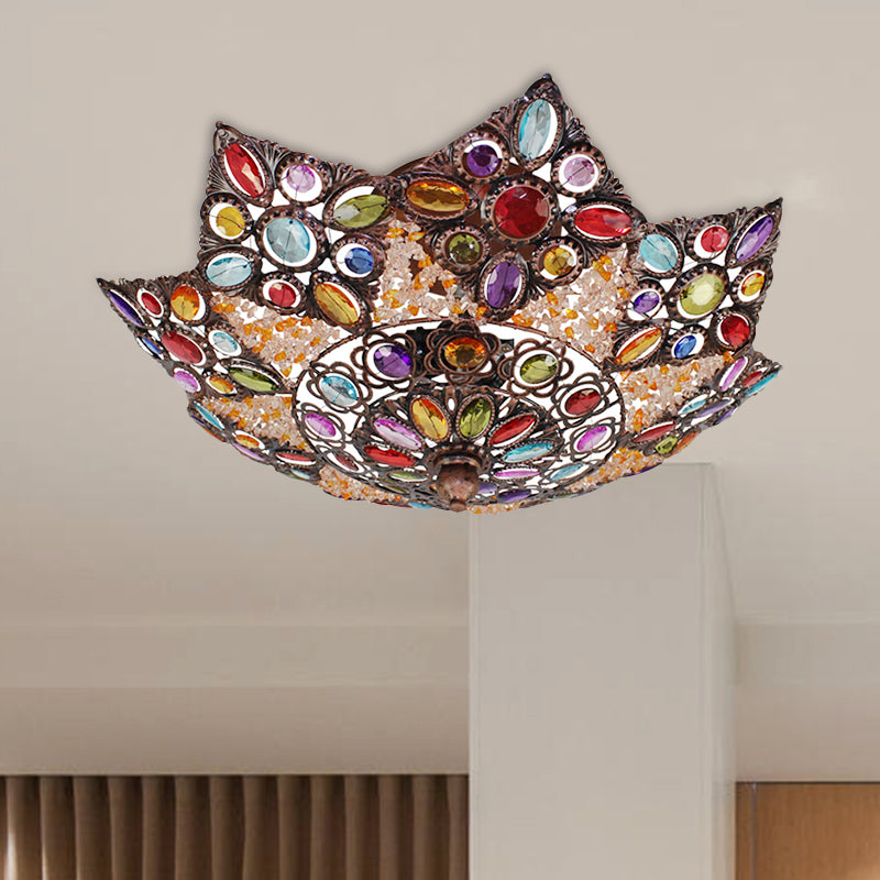 Lámpara de montaje empotrado en forma de estrella para sala de estar, estilo bohemio, Metal, 3 bombillas, 15 "/19" de ancho, accesorio negro montado en el techo con decoración acrílica