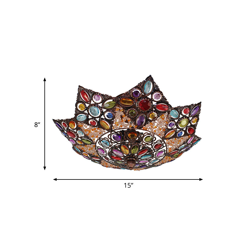 Lámpara de montaje empotrado en forma de estrella para sala de estar, estilo bohemio, Metal, 3 bombillas, 15 "/19" de ancho, accesorio negro montado en el techo con decoración acrílica