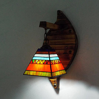 Cone Shape Wall Light Retro Style Colorful Stained Glass 1 Light Wall Sconce Lamp Fixture in White/Light Blue/Light Blue-White/Orange-Red/Yellow/White for Balcony