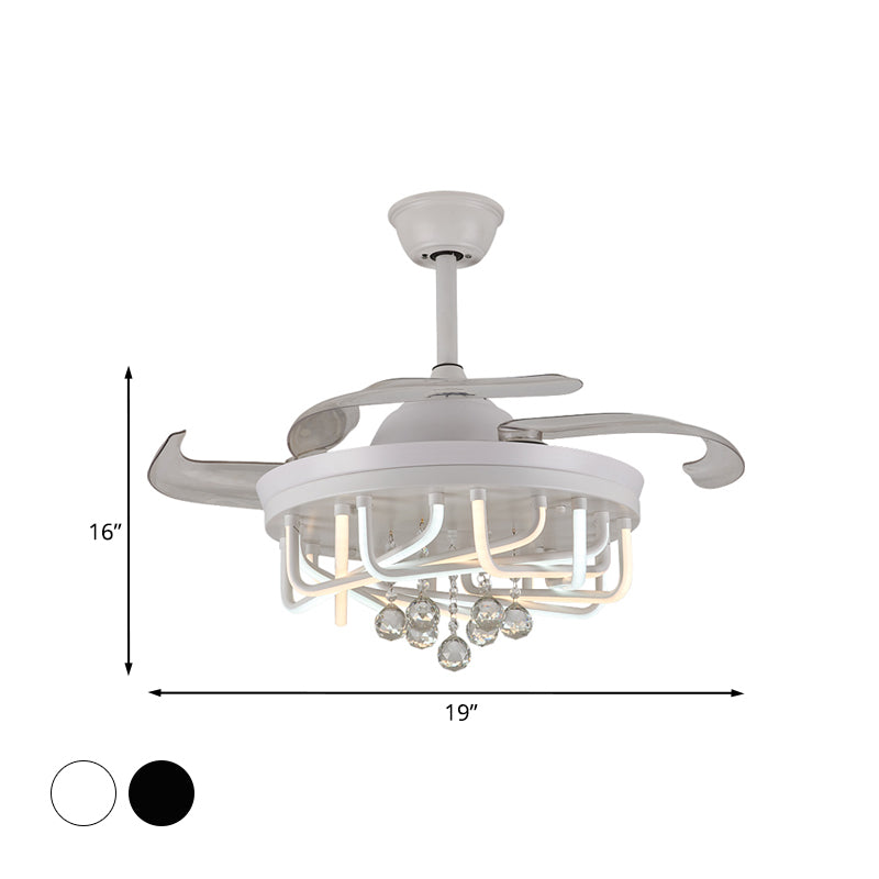 Éclairage de ventilateur de plafond de 19 "W 3 Blades avec une nuance linéaire en acrylique Crystal chambre à coucher semi-luminaire à montagne en blanc / noir