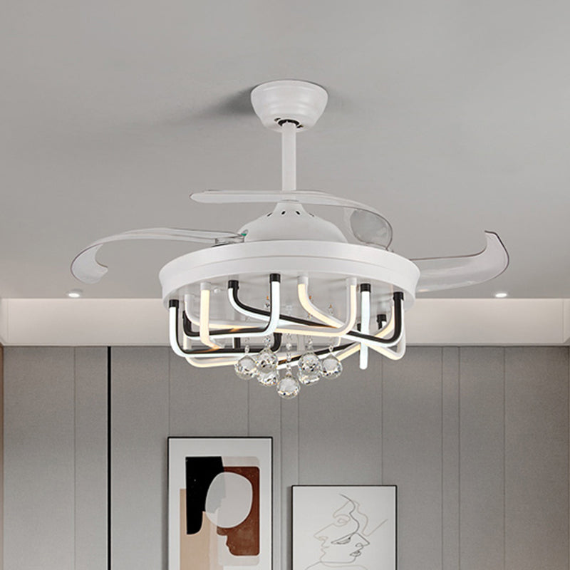 Éclairage de ventilateur de plafond de 19 "W 3 Blades avec une nuance linéaire en acrylique Crystal chambre à coucher semi-luminaire à montagne en blanc / noir