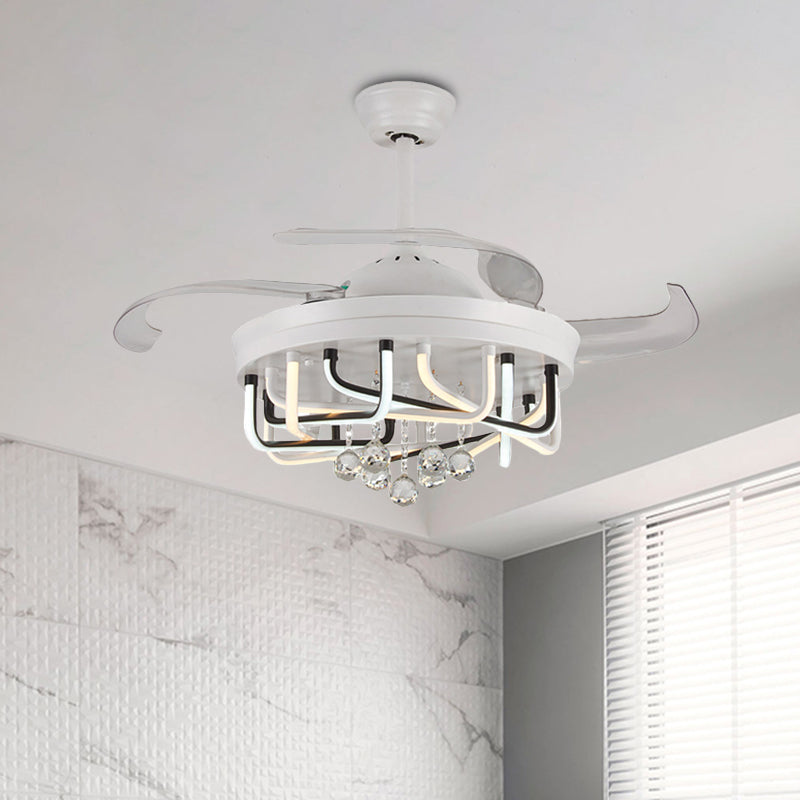 Éclairage de ventilateur de plafond de 19 "W 3 Blades avec une nuance linéaire en acrylique Crystal chambre à coucher semi-luminaire à montagne en blanc / noir