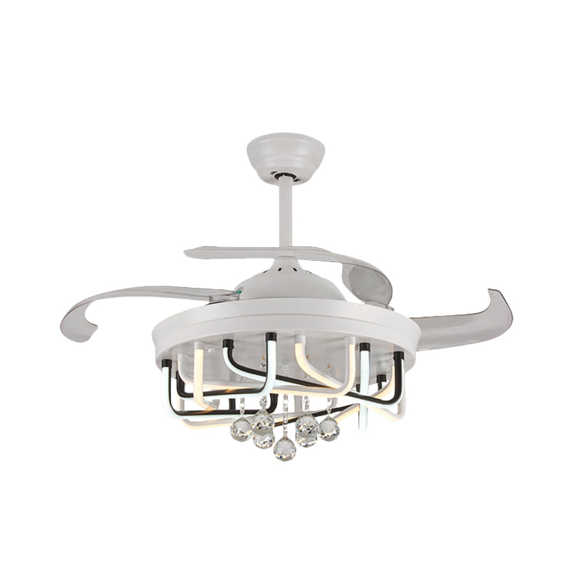 Éclairage de ventilateur de plafond de 19 "W 3 Blades avec une nuance linéaire en acrylique Crystal chambre à coucher semi-luminaire à montagne en blanc / noir