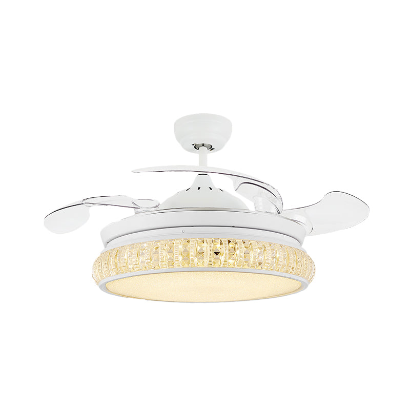3-blade kristalcirkel ventilator verlichting armatuur moderne woonkamer 19,5 "brede led semi-flush gemonteerde lamp in het wit