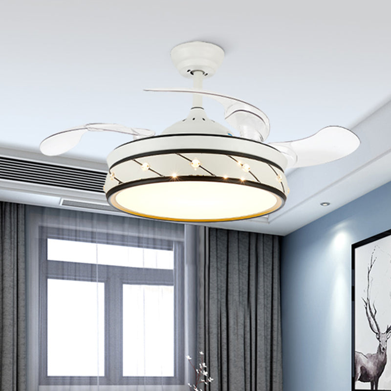 19.5" Wide White LED Semi Flush Light Simple Metal Round Flush Mount Ceiling Fan with 3 Blades