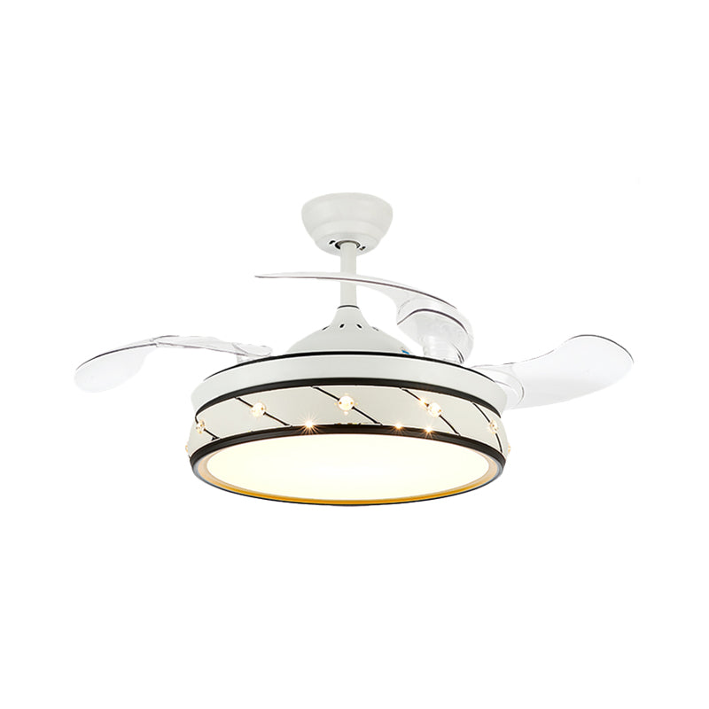 19.5" Wide White LED Semi Flush Light Simple Metal Round Flush Mount Ceiling Fan with 3 Blades