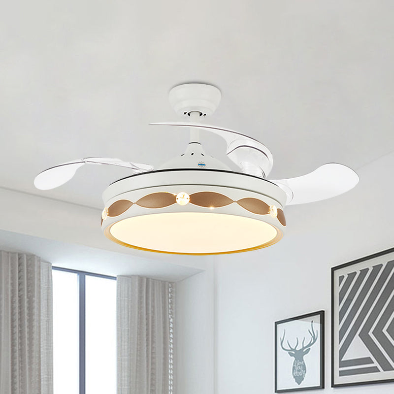 19.5" Wide White LED Semi Flush Light Simple Metal Round Flush Mount Ceiling Fan with 3 Blades