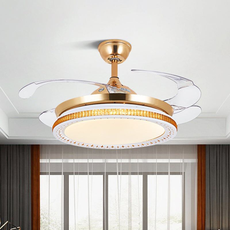 Metal Gold Finish Fan Light Circular Contemporary 16" Wide LED Semi Flush Ceiling Light, 4 Blades