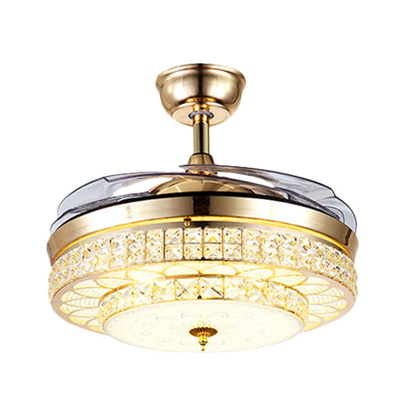 3-Blade abgeschrägtes kristallgeführtes halb flush postmodernes Gold 2-Tier Wohnzimmer Hanging Lüfterlampe, 19,5 "breit