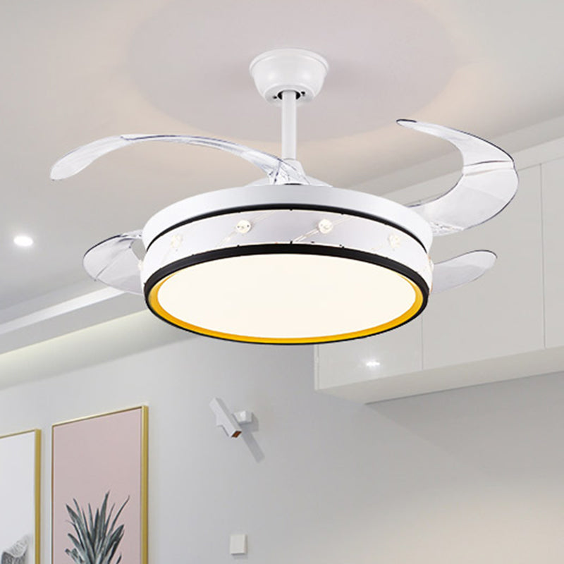 4 lames Laser Laser Round Metal Fan Light Simple Salle Room de 19 "LED LED LED ÉCLAINEMENT MONTRE FUX EN BLANC