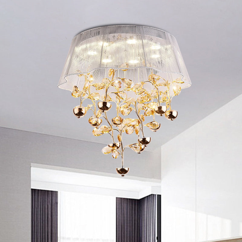 Silver / Pink Scalloped Massimale Flush Modernst Fabric Camera LED Flush Montato Lampada con Crystal Tree Design