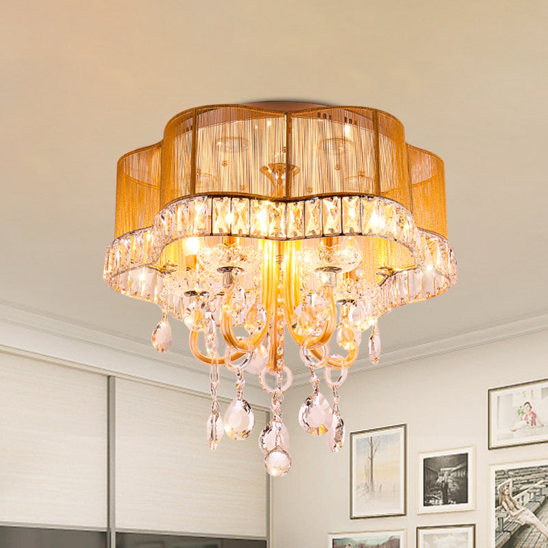 Luz de semi descarga de dormitorio con forma de flores LED moderno de tela/rojo LED cerca de la iluminación del techo con acento de cristal