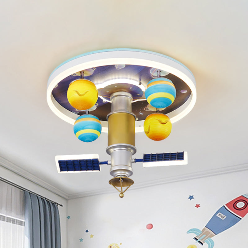 Satellite Flush Mount Fixture Cartoon Acrylic LED Kid-Bedroom Flush Ceiling Lamp in Yellow and Blue